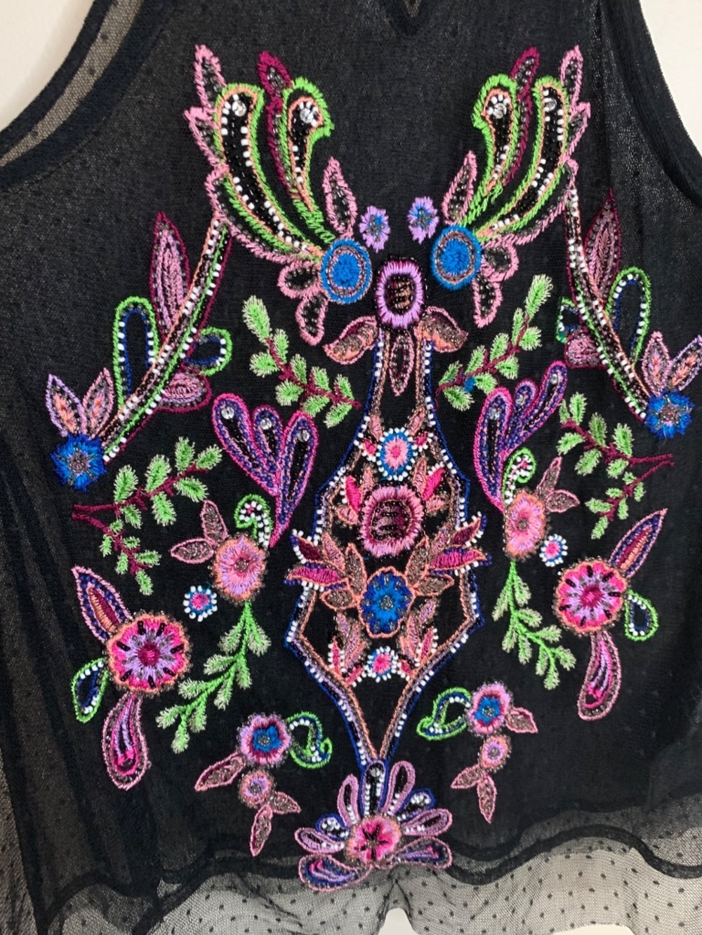 Guess Y2K Beaded Semi Sheer Black Colourful Halter Top XS - Picture 6 of 12